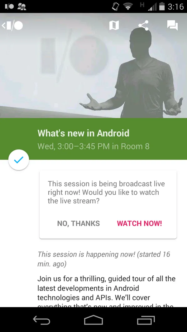 Los botones de Material en la app oficial del Google I/O