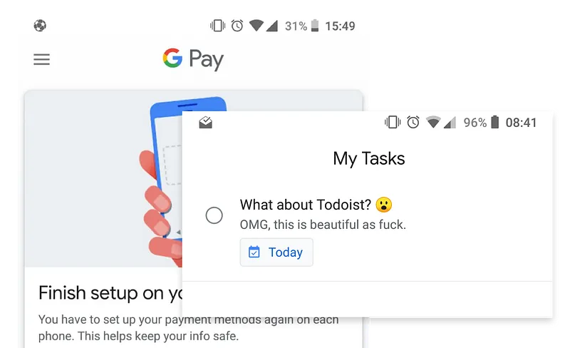 Google Pay and Google Tasks apps