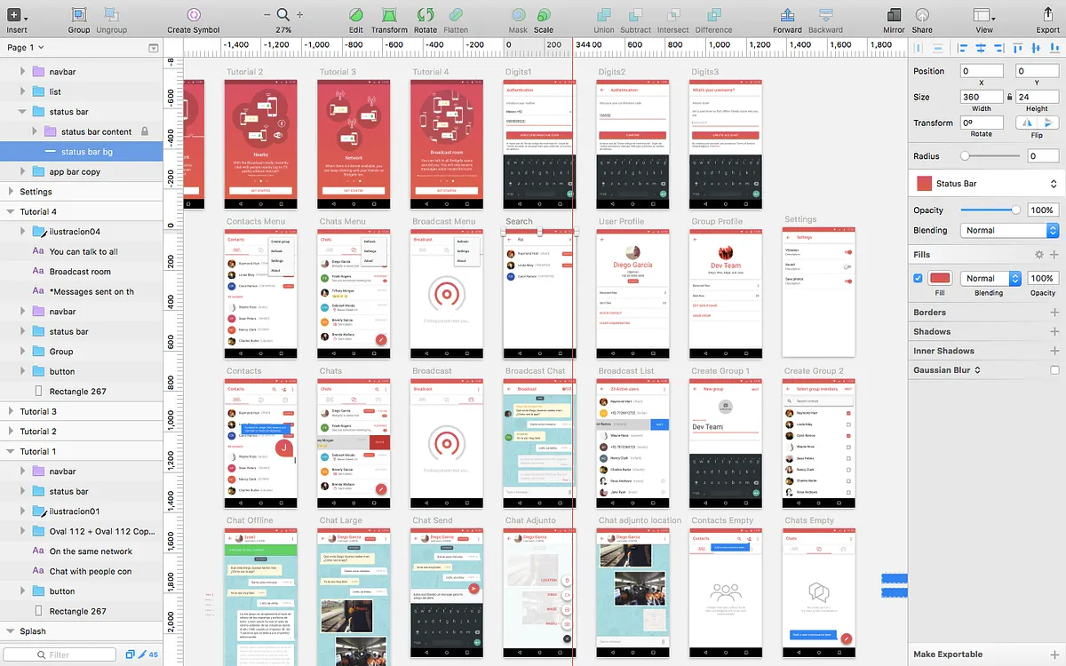 Diseñando Bridgefy para Android en Sketch