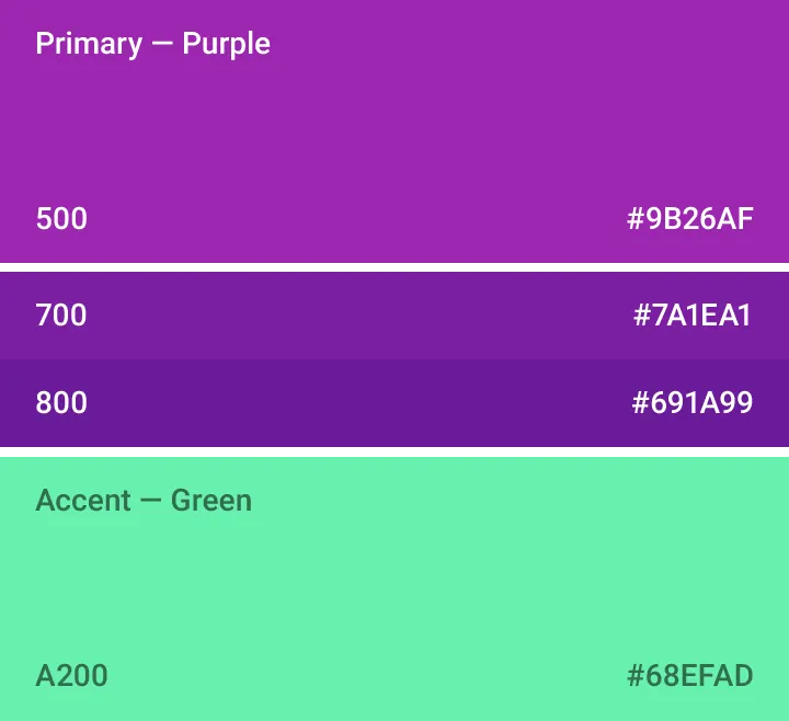 Ejemplo de una paleta de colores seleccionada. Google Design.